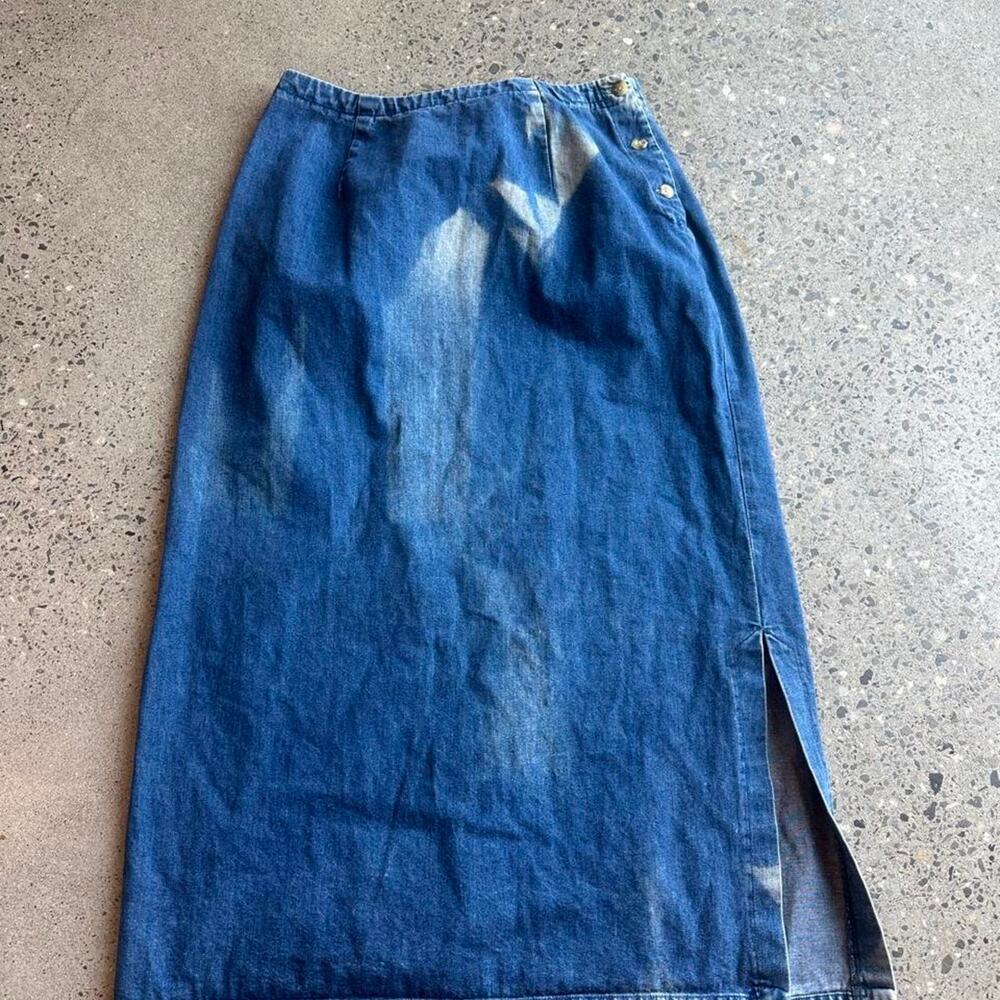 Eddie Bauer women’s 12 skirt Blue denim cotton midi skirt